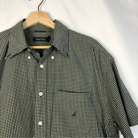Nautica Blue & Yellow Gingham Plaid Short Sleeve Button Down L - Picture 3 of 3